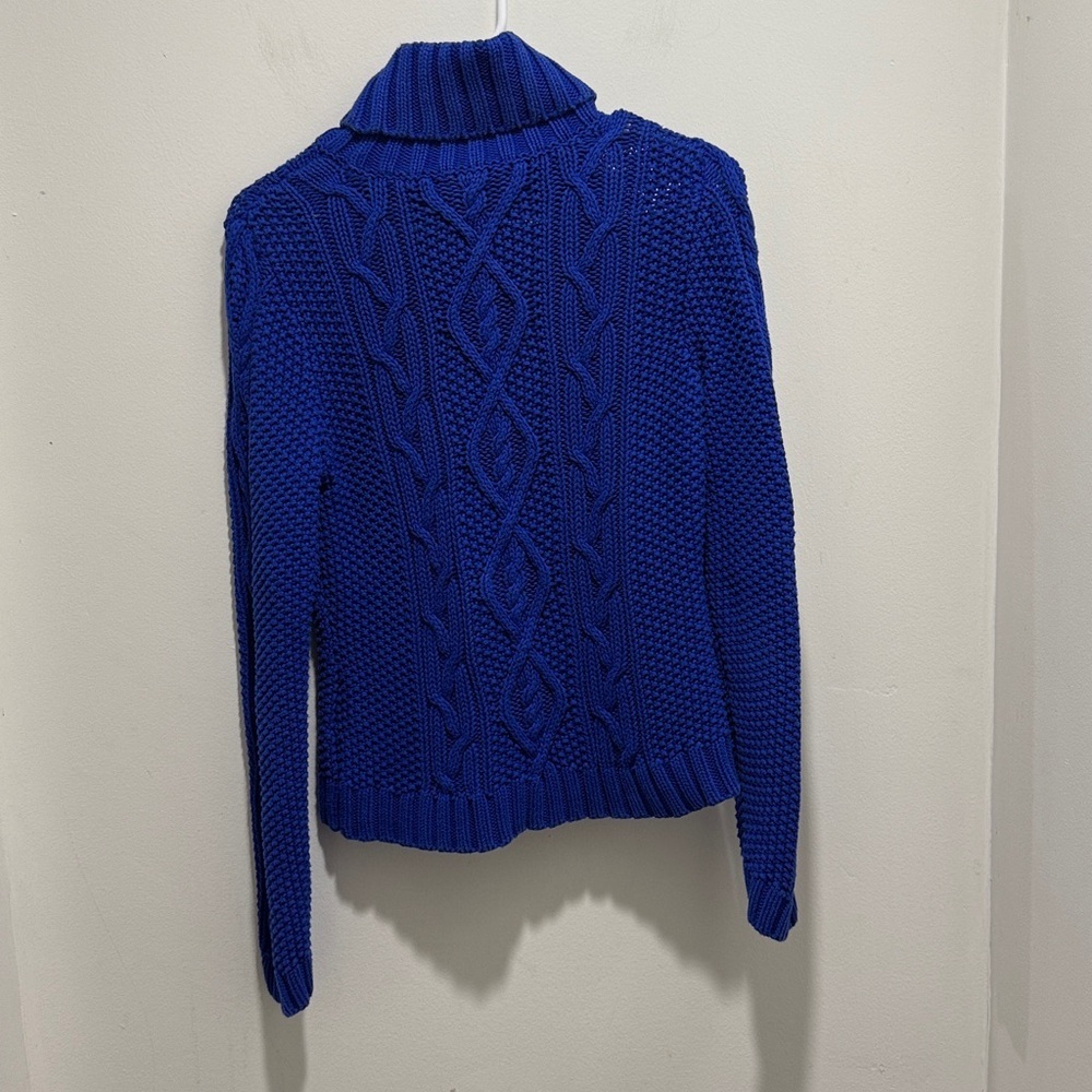 Lauren Ralph Lauren Royal Blue Cable Knit Turtleneck Sweater Medium Petite - Picture 5 of 5